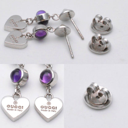 GUCCI Earrings Amethyst Heart Silver 925 Women Accessory Authentic