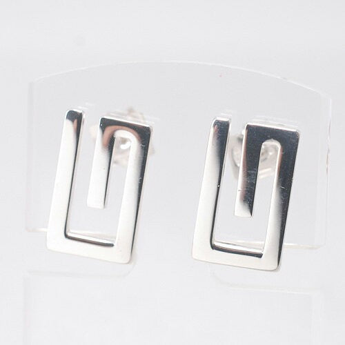 GUCCI Earrings G Design Square Flat Silver 925 Unisex Accessory Authentic
