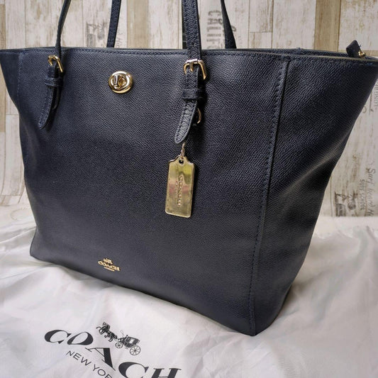 COACH Hand Bag Tote Purse 57443 Leather Navy Authentic
