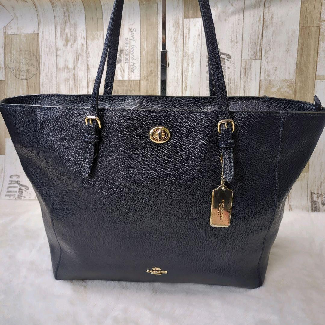 COACH Hand Bag Tote Purse 57443 Leather Navy Authentic