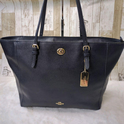 COACH Hand Bag Tote Purse 57443 Leather Navy Authentic