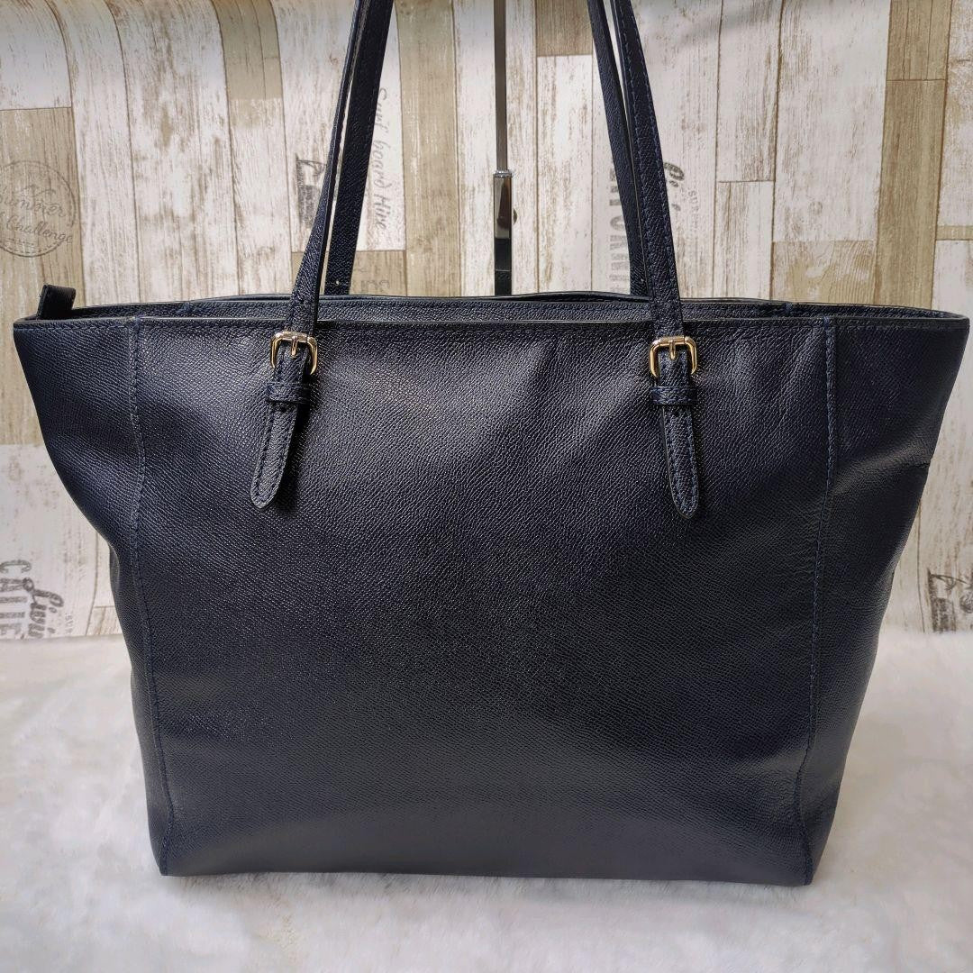 COACH Hand Bag Tote Purse 57443 Leather Navy Authentic