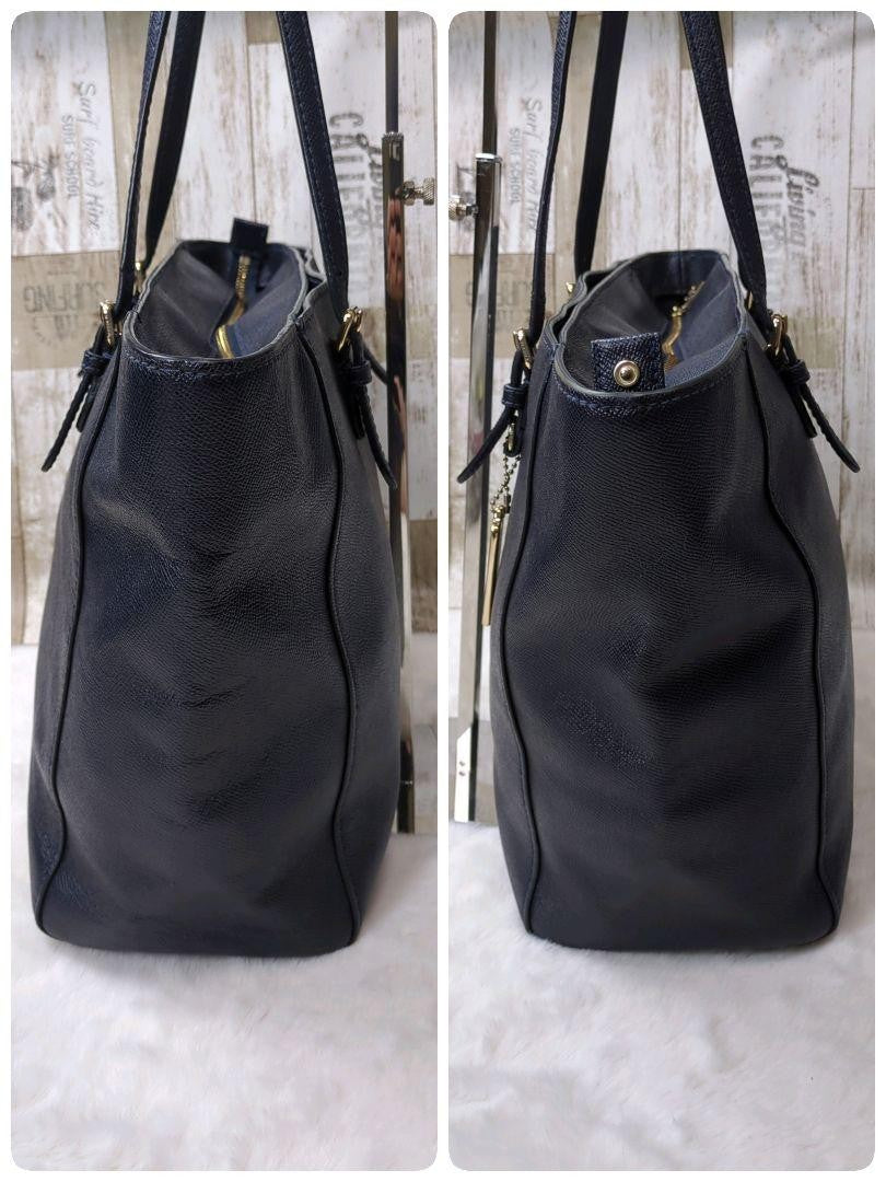 COACH Hand Bag Tote Purse 57443 Leather Navy Authentic