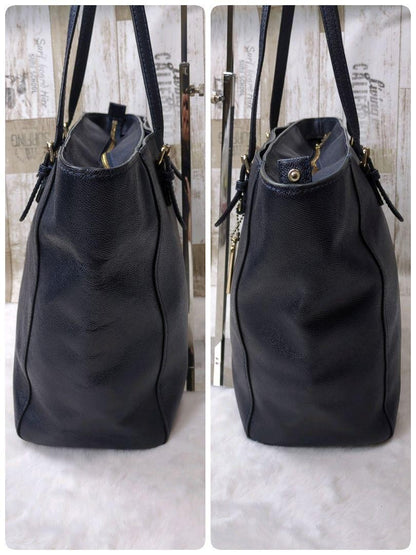 COACH Hand Bag Tote Purse 57443 Leather Navy Authentic