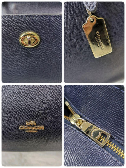 COACH Hand Bag Tote Purse 57443 Leather Navy Authentic