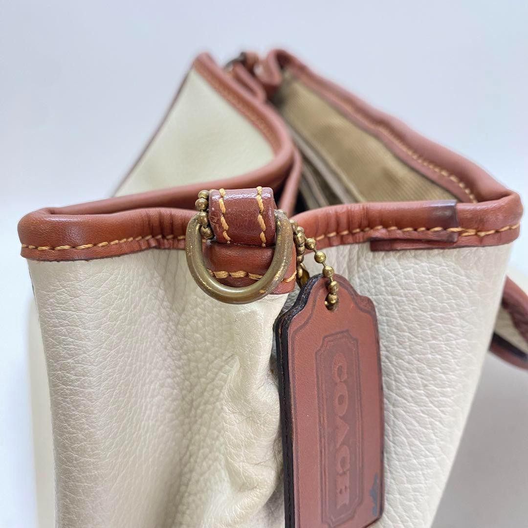 COACH Hand Bag Tote Purse Old 4226 Leather White Authentic
