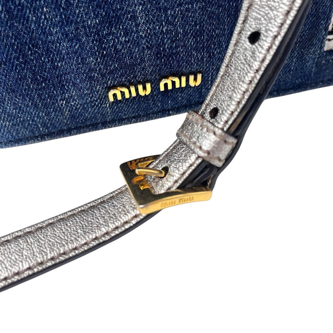 MIU MIU Shoulder bag denim gold Logo Women's Authentic Used