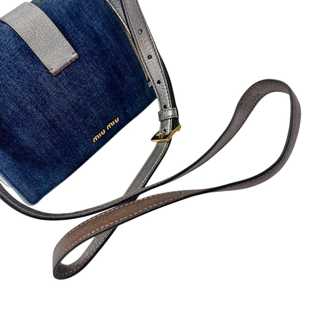 MIU MIU Shoulder bag denim gold Logo Women's Authentic Used