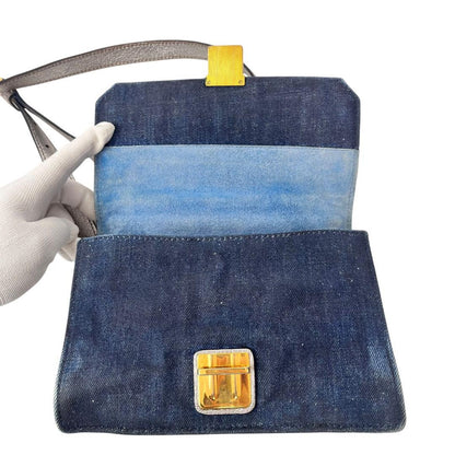 MIU MIU Shoulder bag denim gold Logo Women's Authentic Used