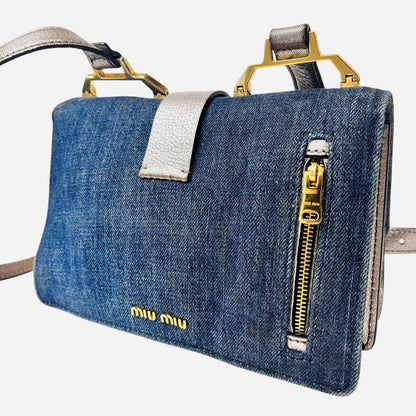 MIU MIU Shoulder bag denim gold Logo Women's Authentic Used