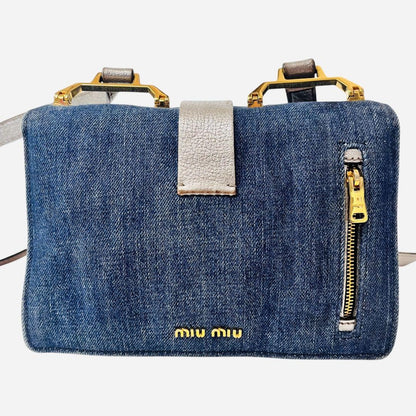 MIU MIU Shoulder bag denim gold Logo Women's Authentic Used