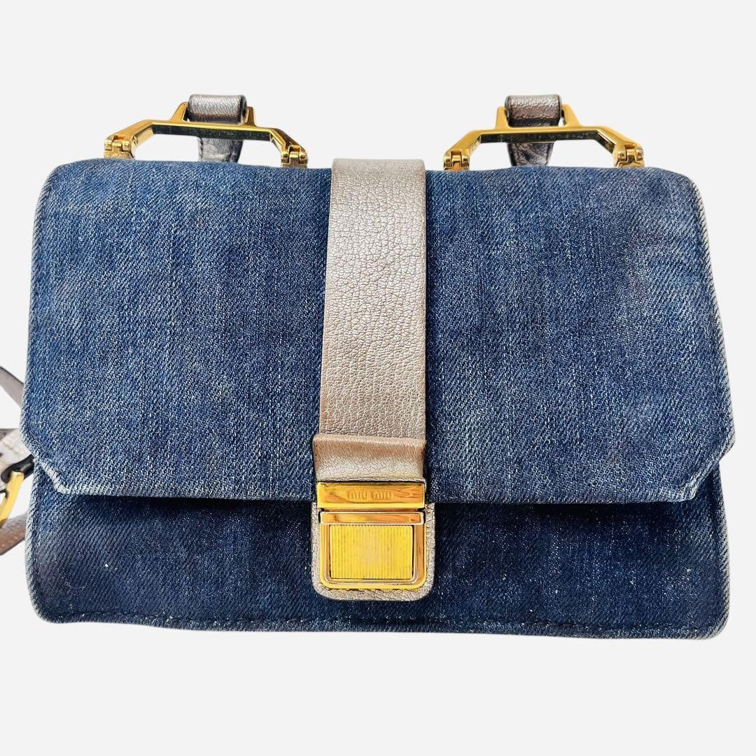 MIU MIU Shoulder bag denim gold Logo Women's Authentic Used