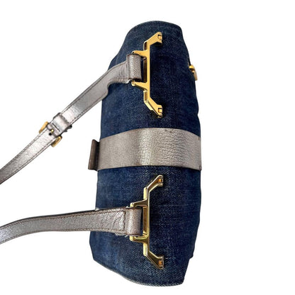 MIU MIU Shoulder bag denim gold Logo Women's Authentic Used