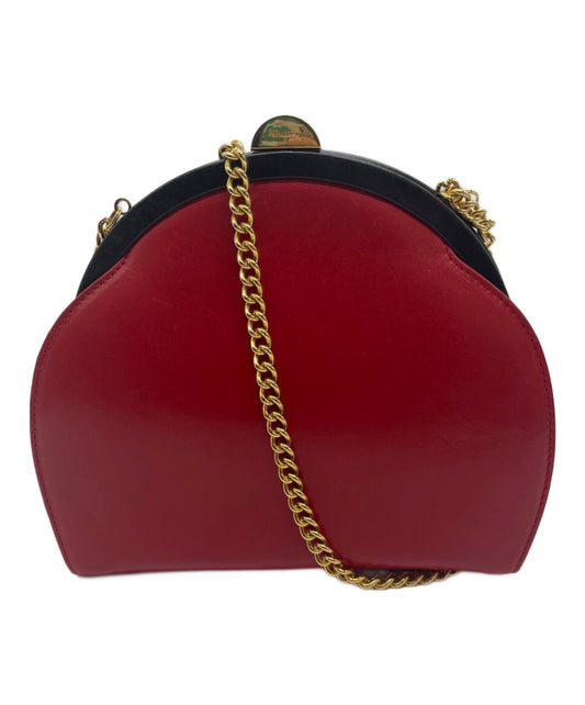 Salvatore Ferragamo shoulder bag Purse Red Black chain Women's Used Authentic