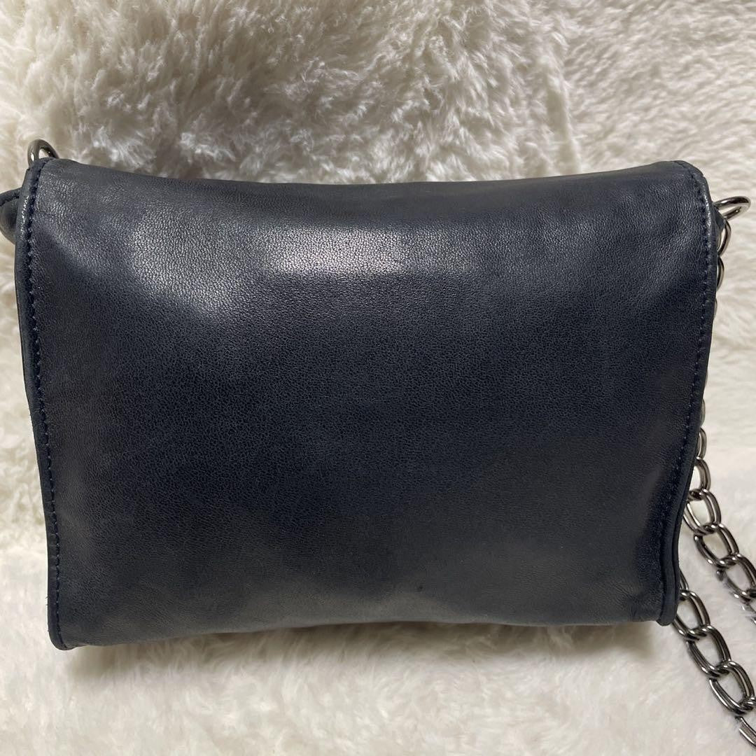 Longchamp shoulder bag Purse kate moss Navy Leather Authentic Used Women's