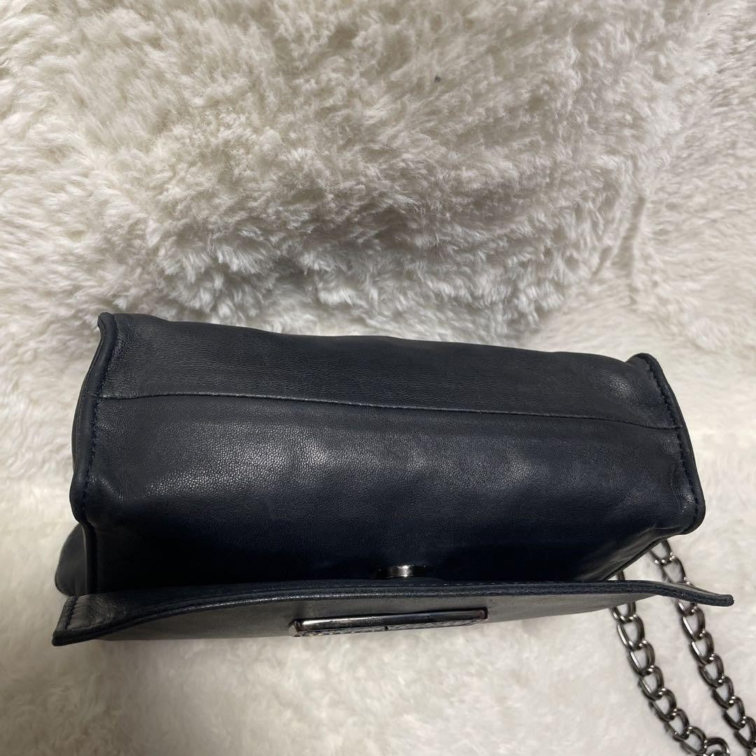 Longchamp shoulder bag Purse kate moss Navy Leather Authentic Used Women's