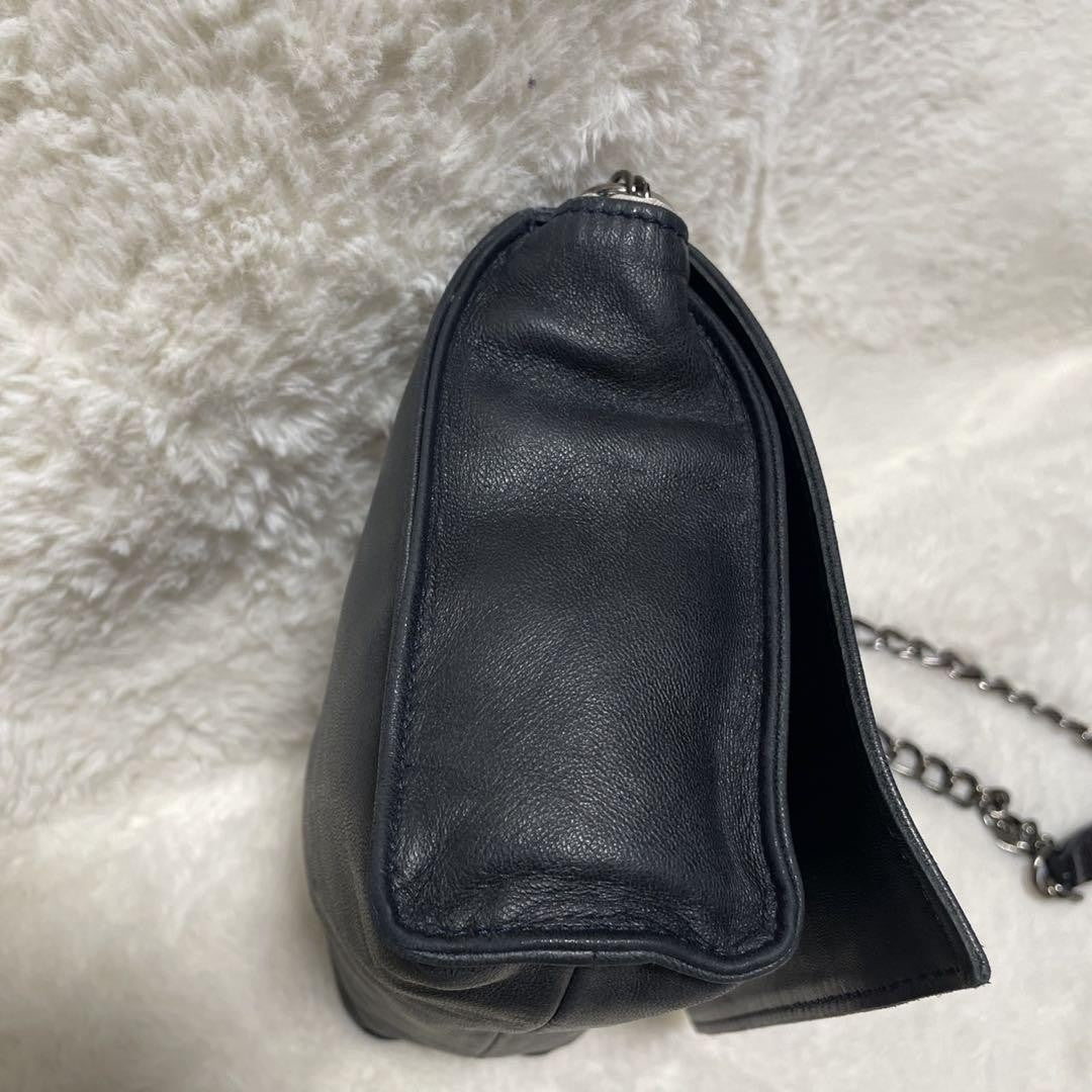 Longchamp shoulder bag Purse kate moss Navy Leather Authentic Used Women's