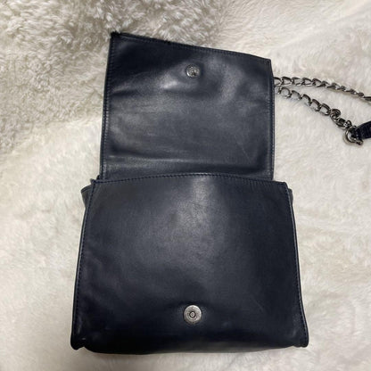 Longchamp shoulder bag Purse kate moss Navy Leather Authentic Used Women's