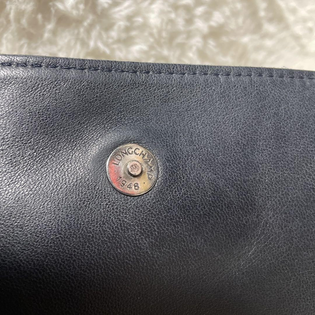 Longchamp shoulder bag Purse kate moss Navy Leather Authentic Used Women's