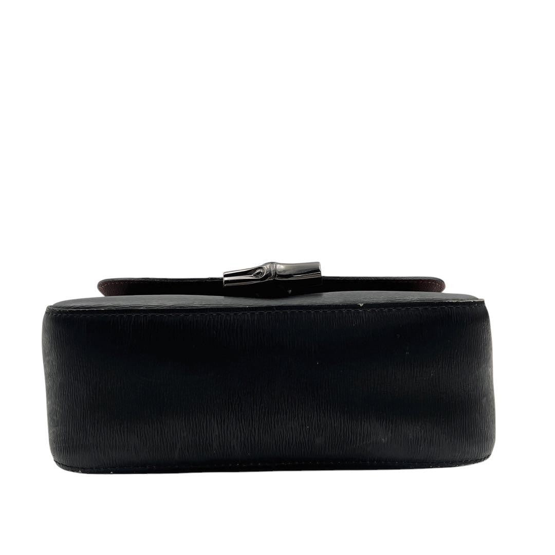 Longchamp shoulder bag Purse Black Leather Women's  Authentic Used