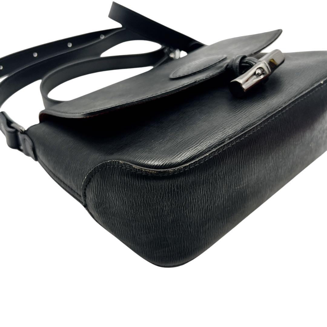 Longchamp shoulder bag Purse Black Leather Women's  Authentic Used