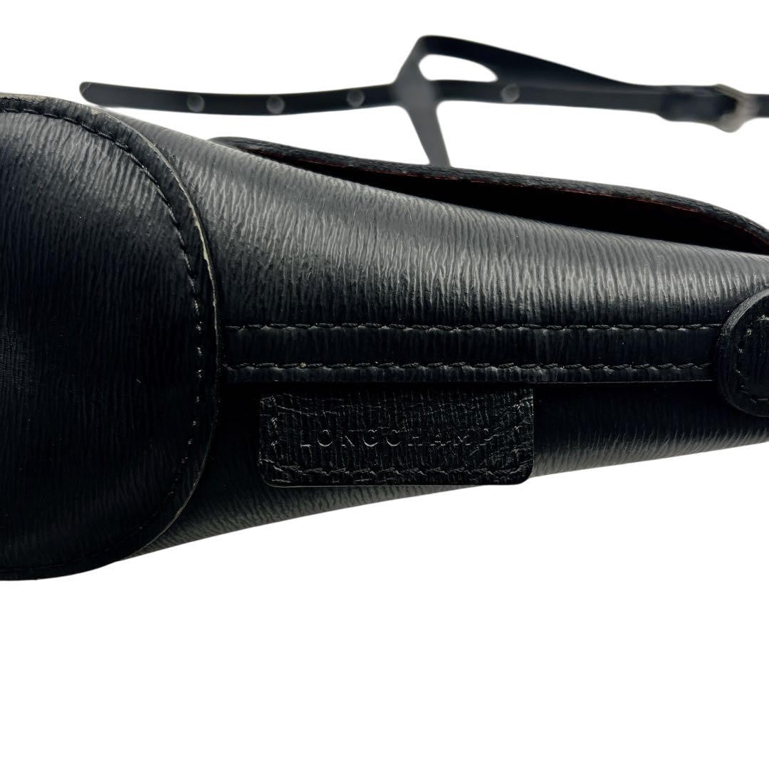 Longchamp shoulder bag Purse Black Leather Women's  Authentic Used