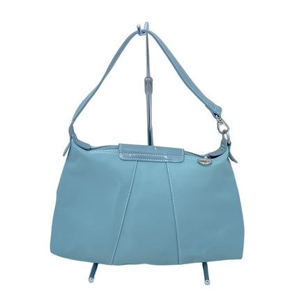 Longchamp handbag Purse light blue Nylon Leather Authentic Used Women's