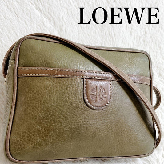 LOEWE 70s Logo Leather Purse Shoulder Bag brown kahki Women's Used Authentic