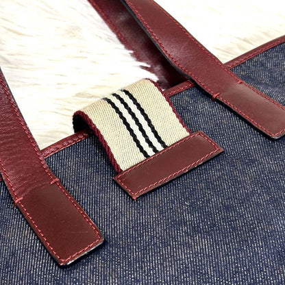 BURBERRY Hand Bag Tote Purse Canvas Leather Navy Bordeaux Authentic
