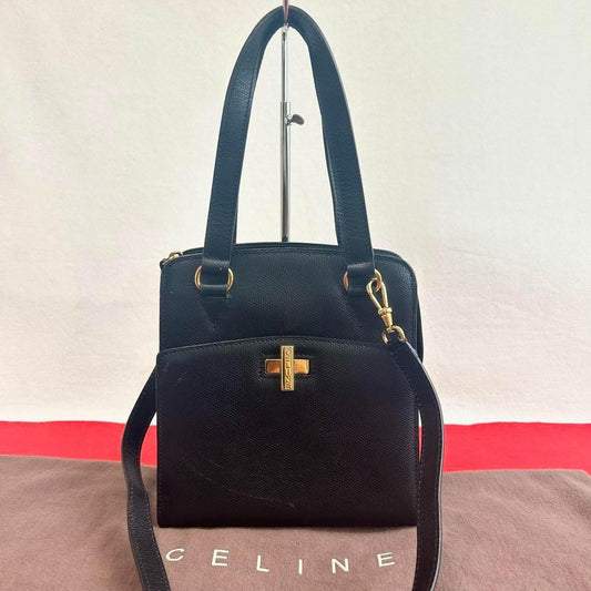 CELINE Hand Bag Tote Purse 2way Black Authentic