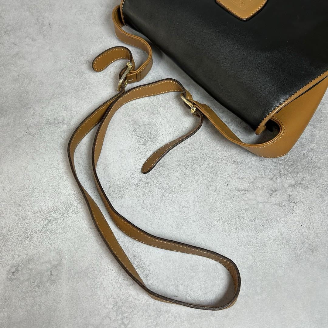 CELINE Shoulder Bag Purse Macadam Leather Black Authentic