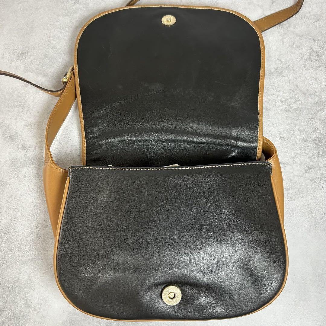 CELINE Shoulder Bag Purse Macadam Leather Black Authentic