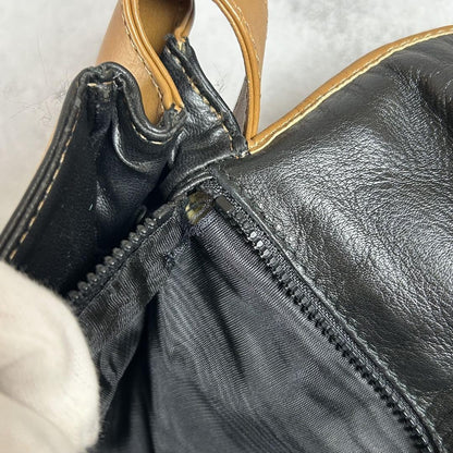 CELINE Shoulder Bag Purse Macadam Leather Black Authentic