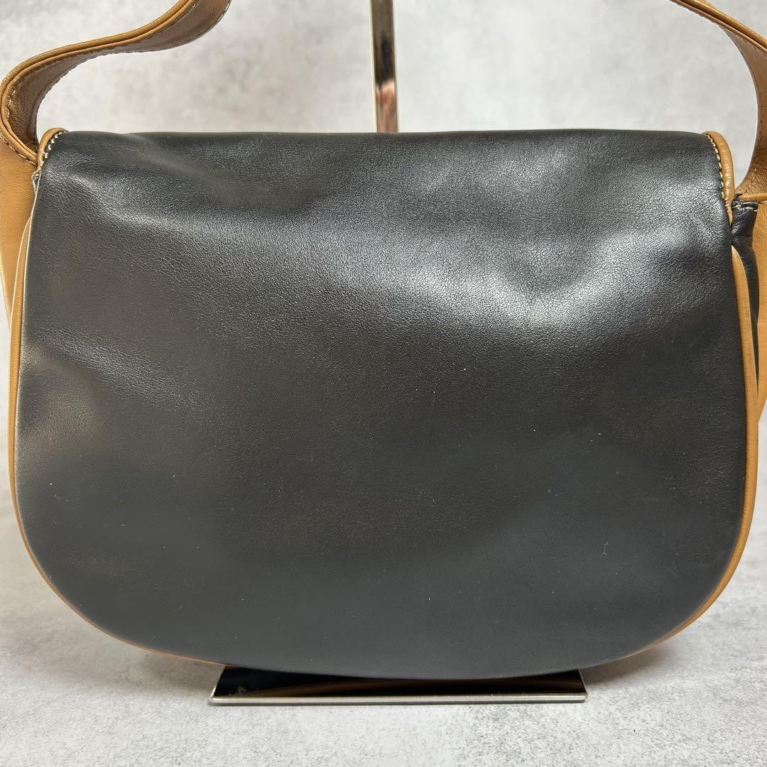 CELINE Shoulder Bag Purse Macadam Leather Black Authentic