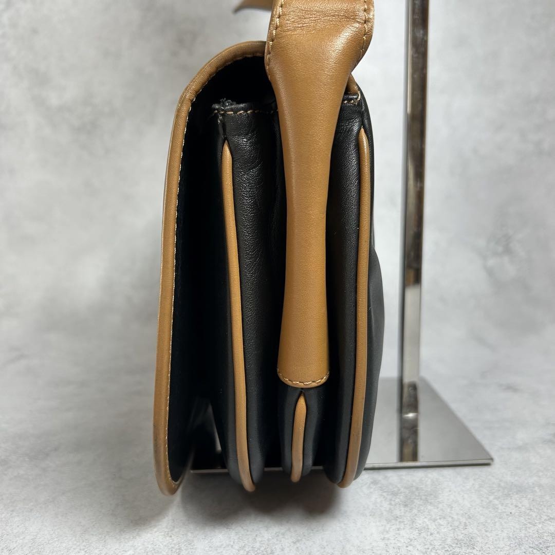 CELINE Shoulder Bag Purse Macadam Leather Black Authentic