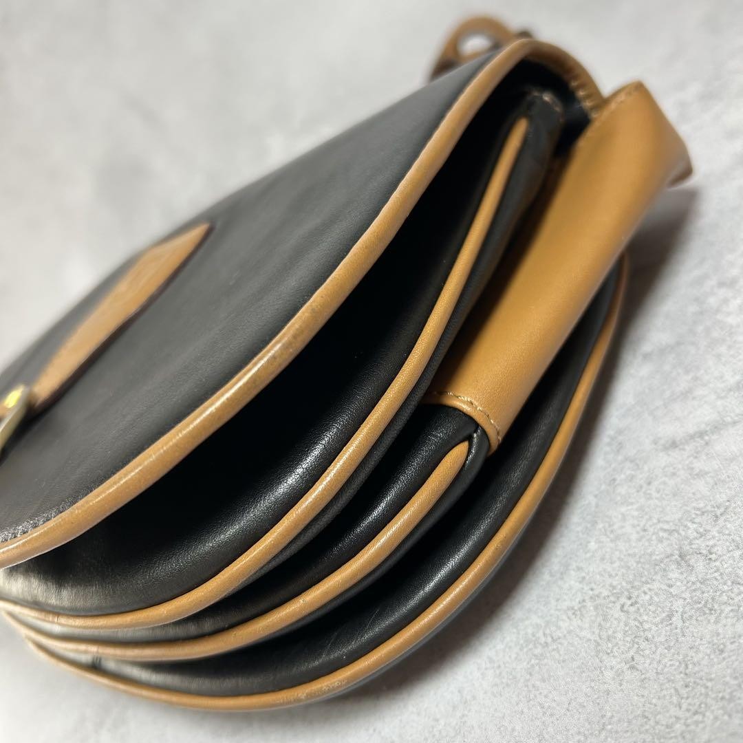 CELINE Shoulder Bag Purse Macadam Leather Black Authentic