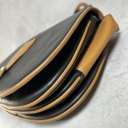 CELINE Shoulder Bag Purse Macadam Leather Black Authentic