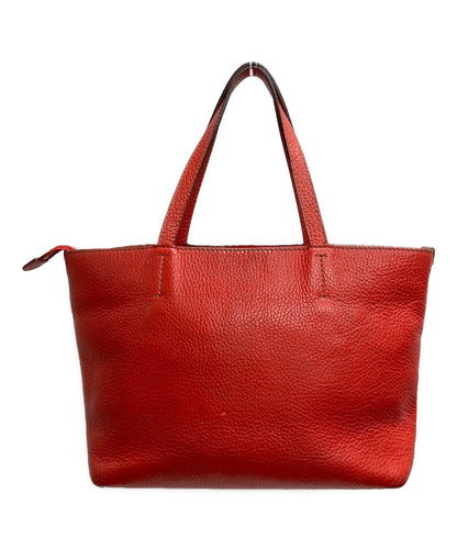 Salvatore Ferragamo Hand Bag Tote Purse Gancini Canvas Leather Red Authentic