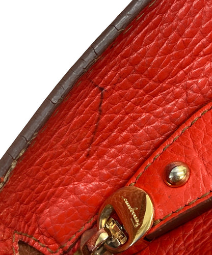 Salvatore Ferragamo Hand Bag Tote Purse Gancini Canvas Leather Red Authentic