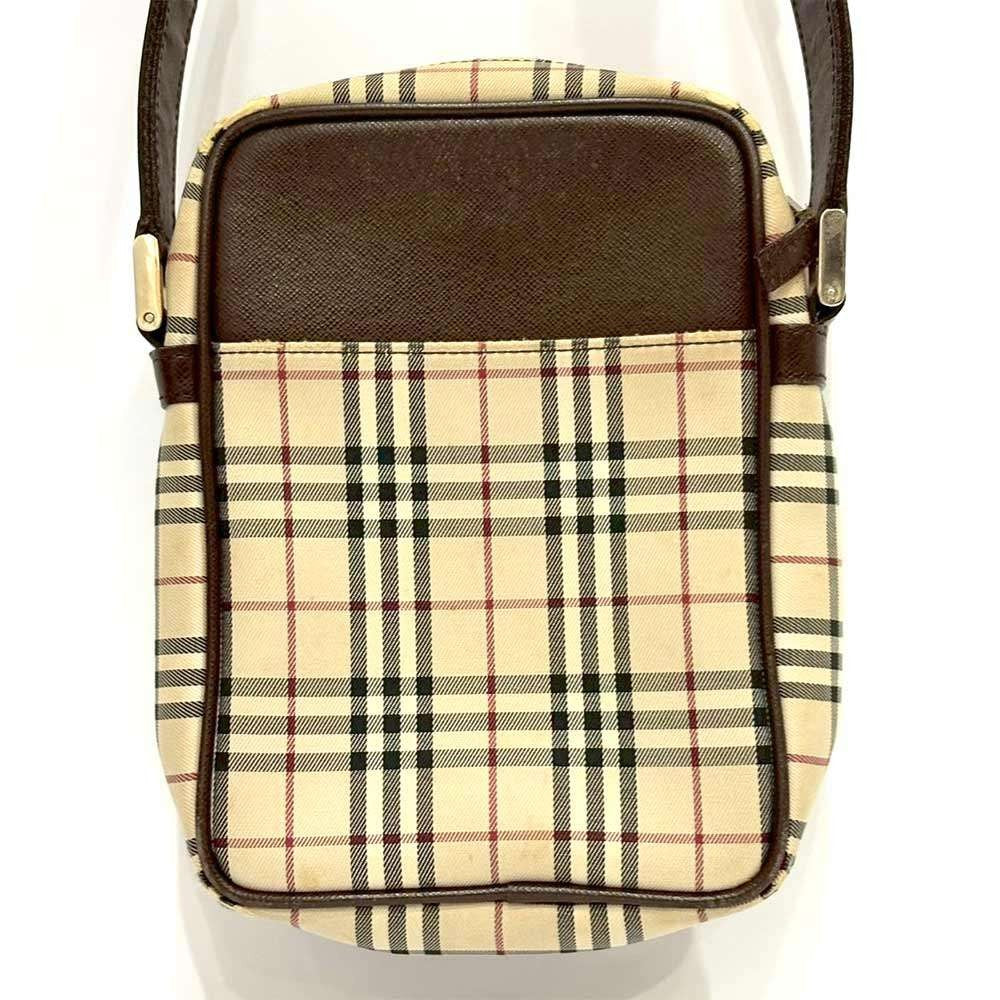 BURBERRY Shoulder Bag Purse Nova Check Beige Canvas Leather Authentic