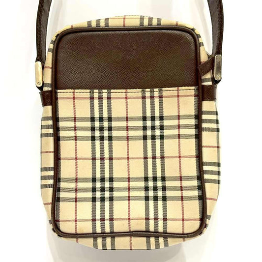 BURBERRY Shoulder Bag Purse Nova Check Beige Canvas Leather Authentic