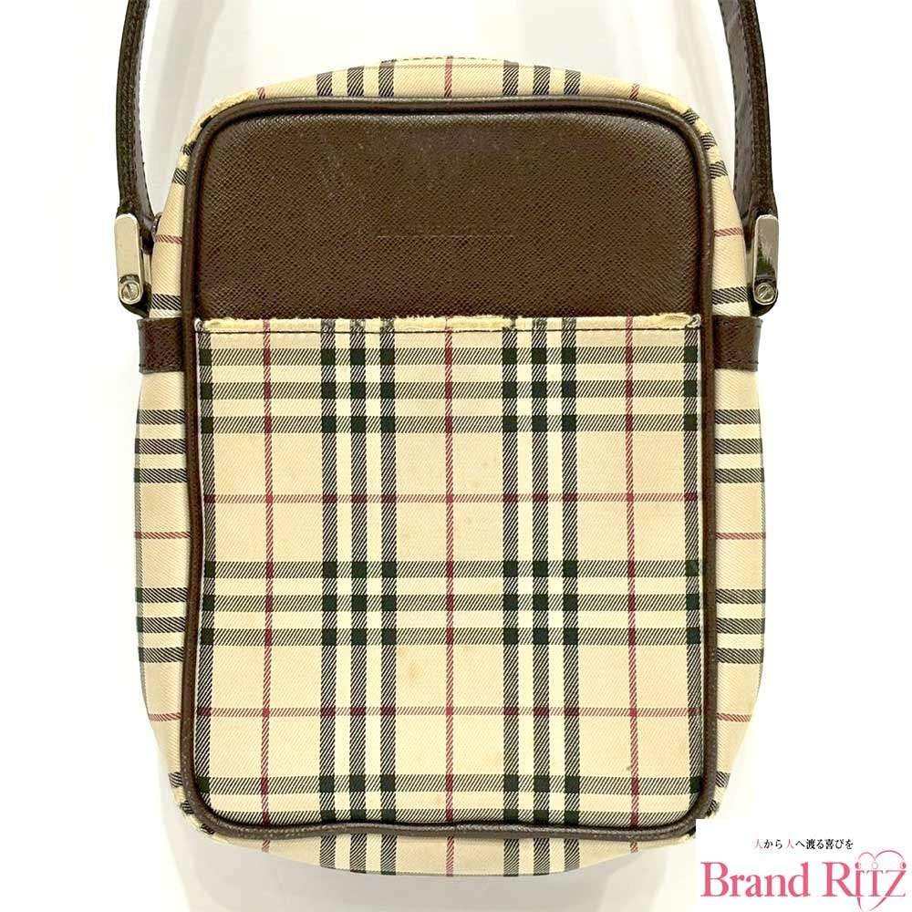 BURBERRY Shoulder Bag Purse Nova Check Beige Canvas Leather Authentic