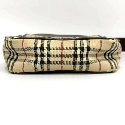 BURBERRY Shoulder Bag Purse Nova Check Beige Canvas Leather Authentic