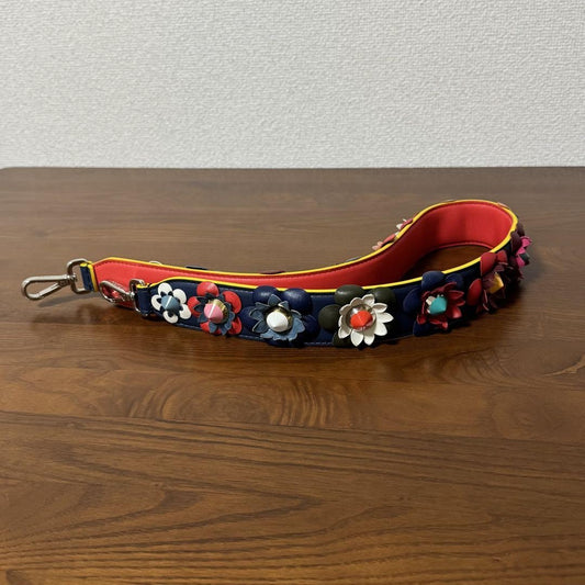 FENDI Shoulder Strap Belt Flower Multicolor Leather Metal Authentic