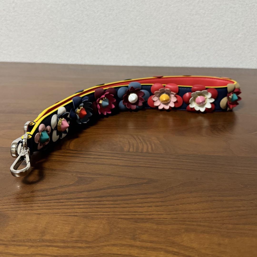FENDI Shoulder Strap Belt Flower Multicolor Leather Metal Authentic
