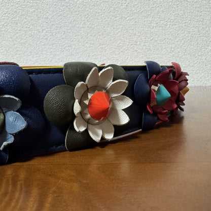 FENDI Shoulder Strap Belt Flower Multicolor Leather Metal Authentic