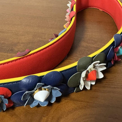 FENDI Shoulder Strap Belt Flower Multicolor Leather Metal Authentic