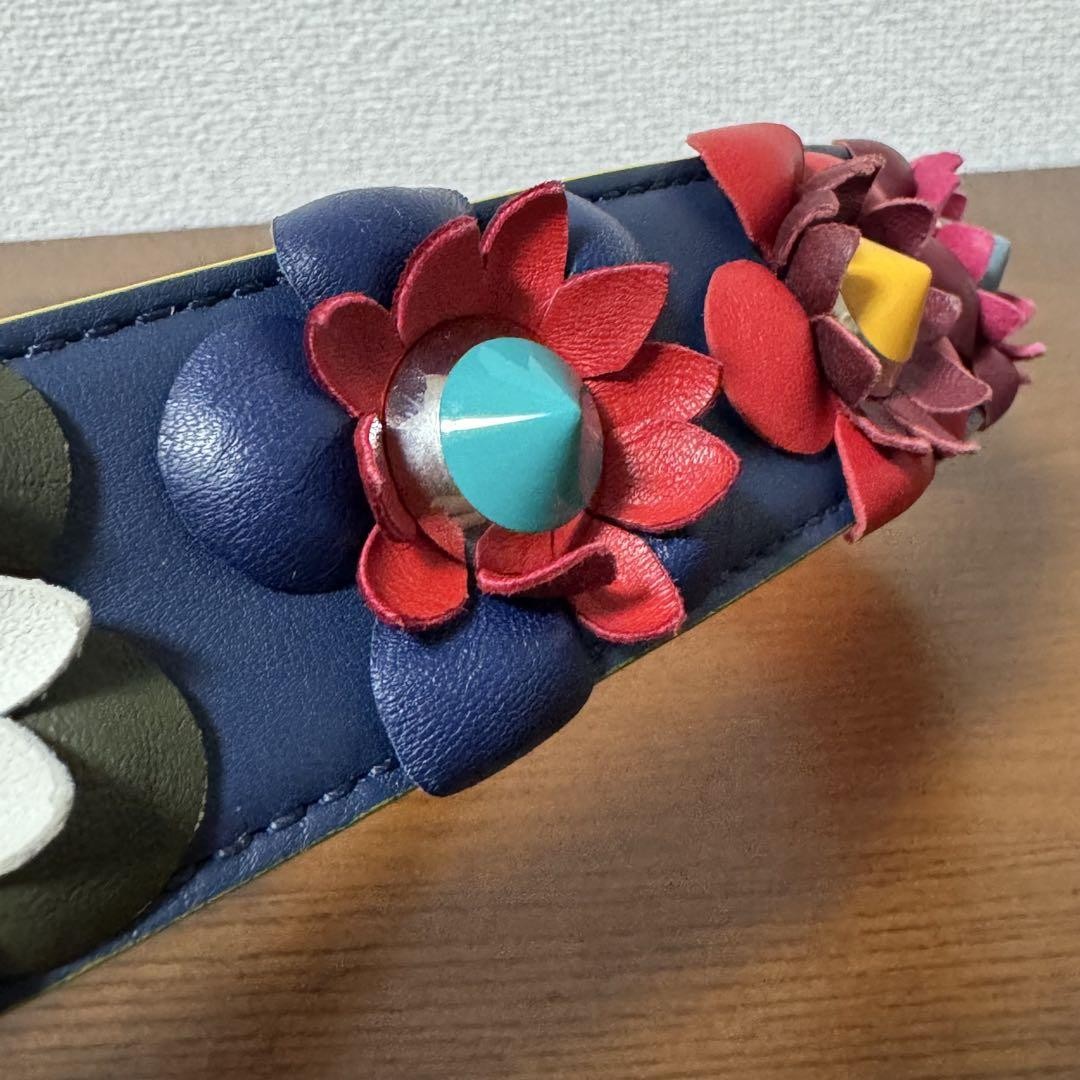 FENDI Shoulder Strap Belt Flower Multicolor Leather Metal Authentic