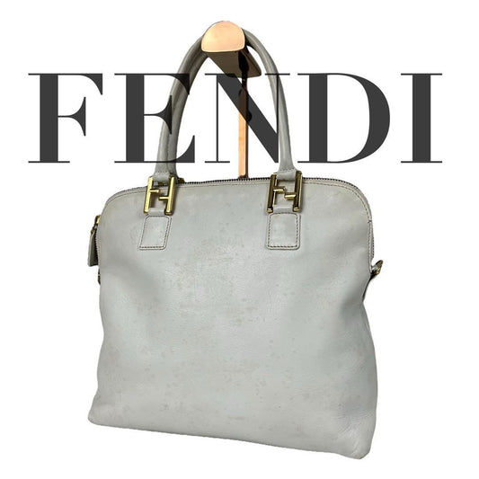 FENDI Hand Bag Tote Purse Canvas Leather White Authentic