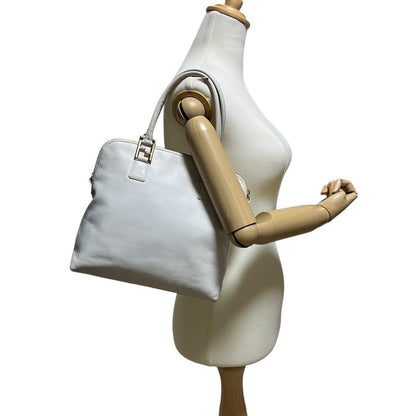 FENDI Hand Bag Tote Purse Canvas Leather White Authentic